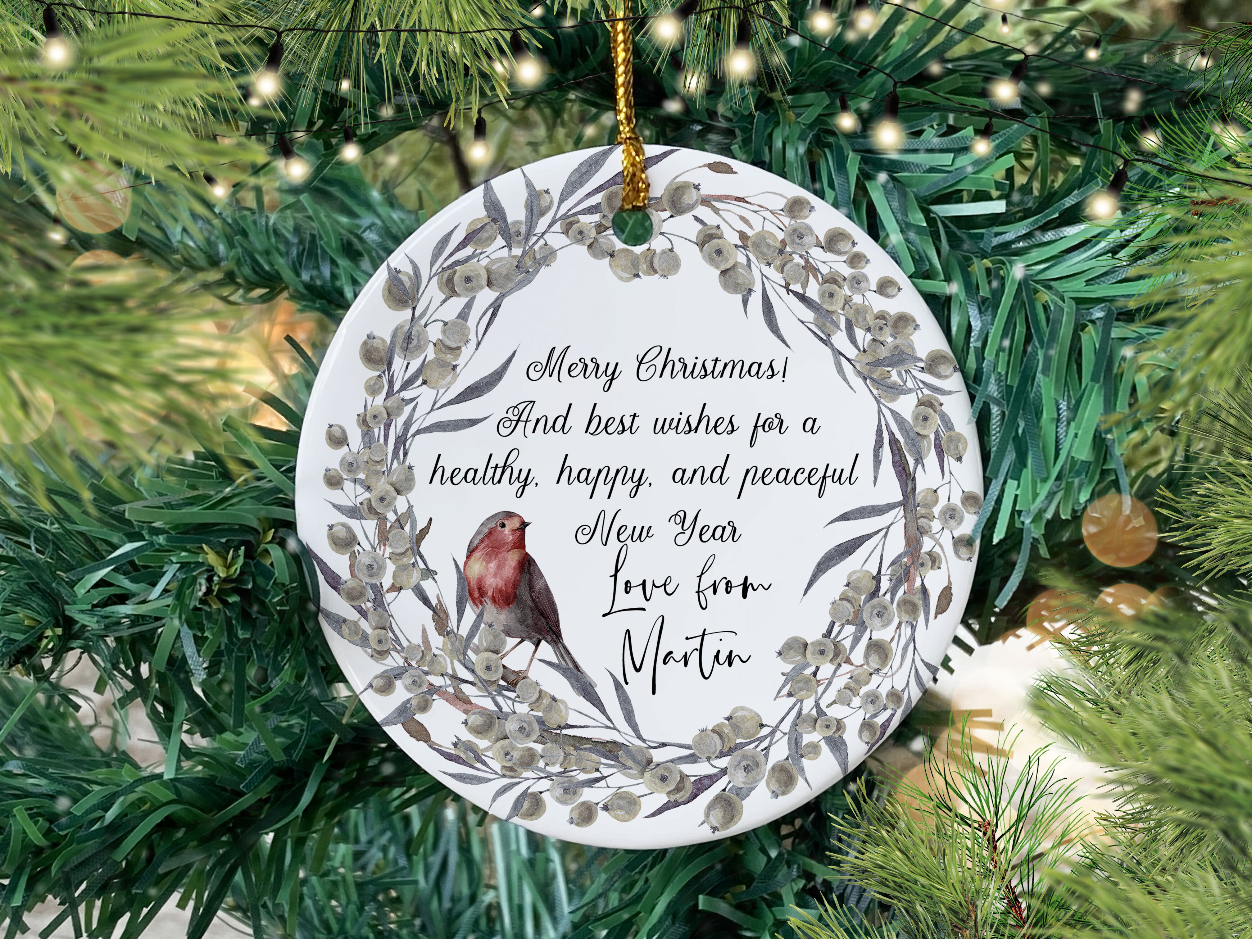 Christmas Greetings Ceramic Personalised Ornament